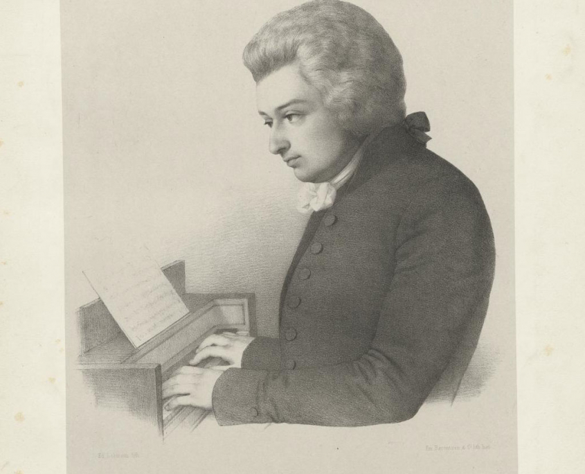 Bildnis Wolfgang Amadeus Mozart, Lithografie, um 1850, Signatur Mus P. Mozart, W.A. III,5