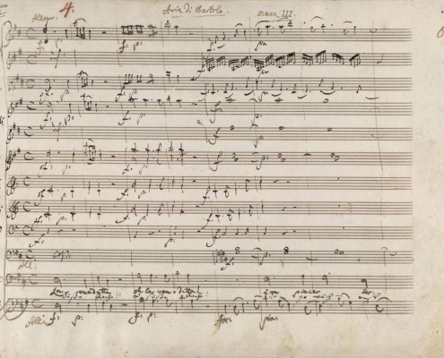 Auch in Mozarts „Le nozze di Figaro“ ist deutet die dunklere Tintenfarbe darauf hin, dass diese Partien zu einem früheren oder späteren Zeitpunkt geschrieben wurden (Signatur Mus.ms.autogr. Mozart, W. A. 492)